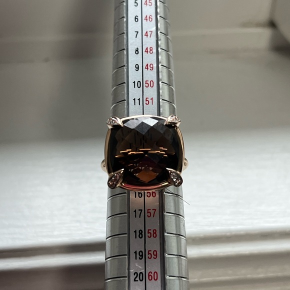 14k solid rose gold, Smokey Quartz and White Sapphire Cocktail Ring - Size 7 - Picture 7 of 8